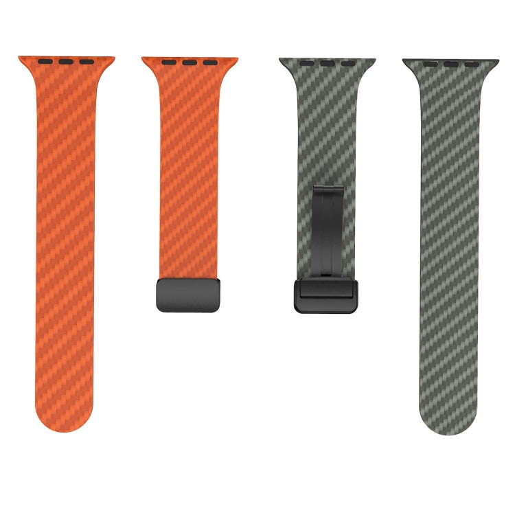 For Apple Watch SE 2023 44mm Carbon Fiber Magnetic Black Buckle Watch Band(Orange Grass)