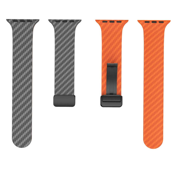 For Apple Watch SE 2023 44mm Carbon Fiber Magnetic Black Buckle Watch Band(Spacy Grey Orange)