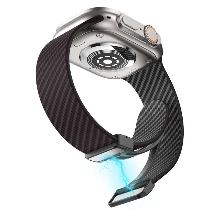 For Apple Watch SE 2023 40mm Carbon Fiber Magnetic Black Buckle Watch Band(Dark Brown Black)