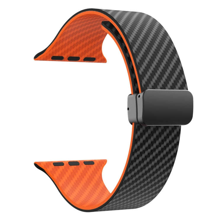 For Apple Watch Ultra 2 49mm Carbon Fiber Magnetic Black Buckle Watch Band(Black Orange)