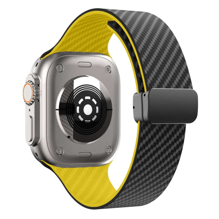 For Apple Watch Ultra 2 49mm Carbon Fiber Magnetic Black Buckle Watch Band(Black Yellow)