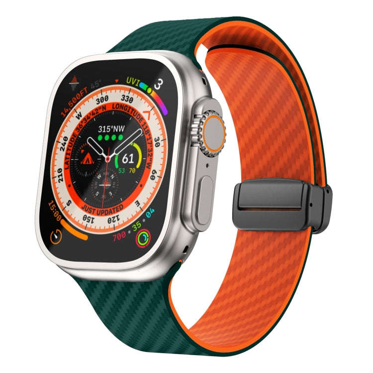 For Apple Watch Ultra 2 49mm Carbon Fiber Magnetic Black Buckle Watch Band(Deep Green Orange)