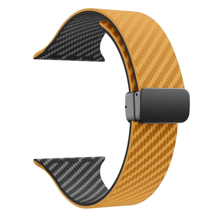 For Apple Watch Ultra 2 49mm Carbon Fiber Magnetic Black Buckle Watch Band(Light Brown Black)