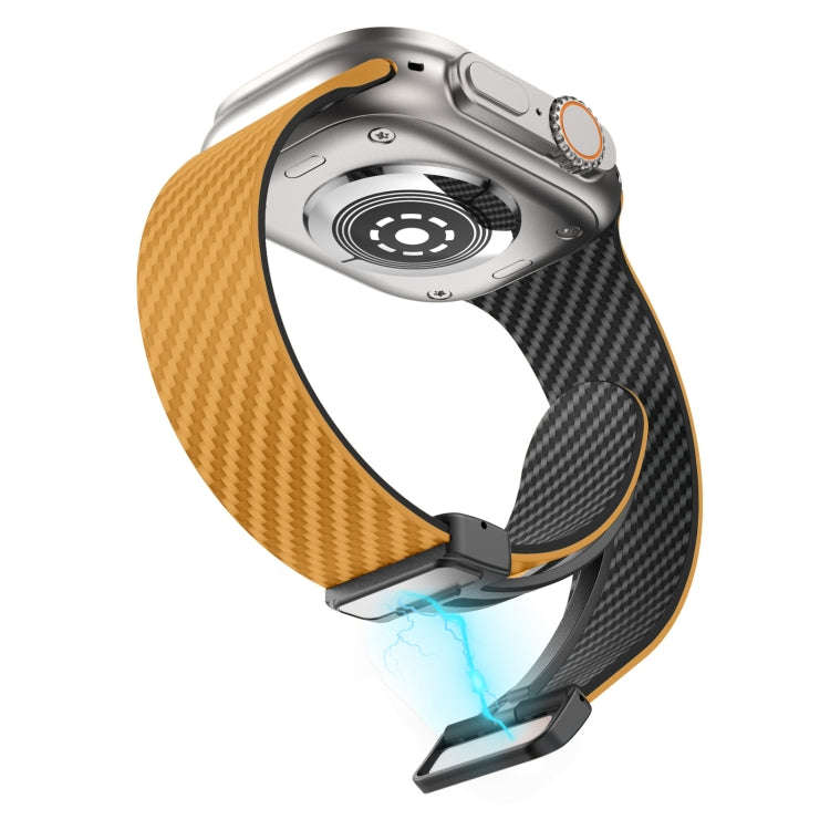 For Apple Watch Ultra 2 49mm Carbon Fiber Magnetic Black Buckle Watch Band(Light Brown Black)