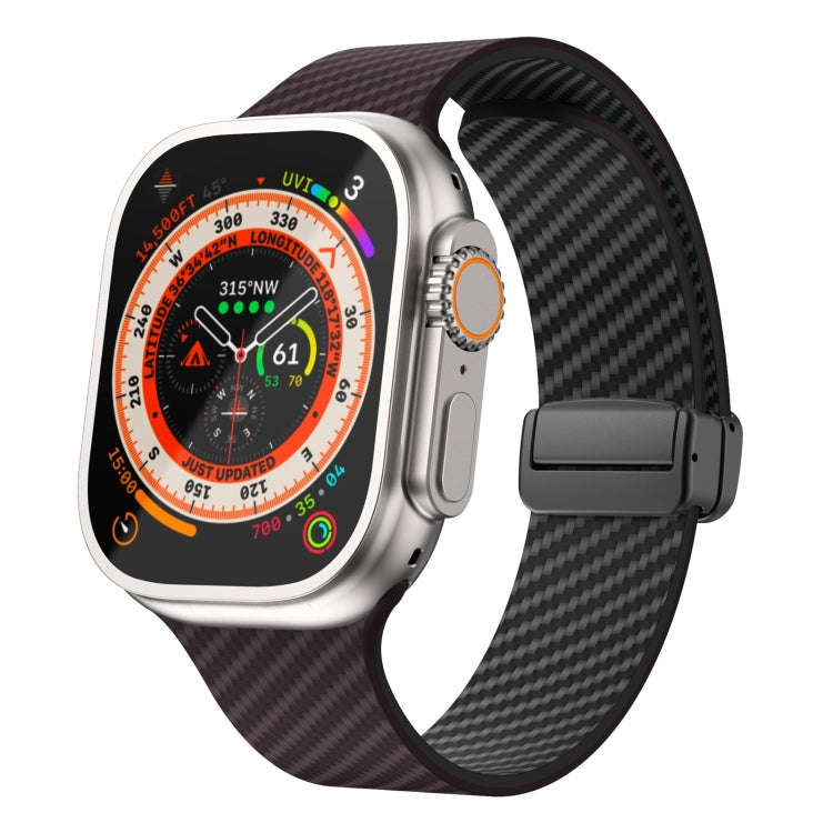 For Apple Watch Ultra 2 49mm Carbon Fiber Magnetic Black Buckle Watch Band(Dark Brown Black)