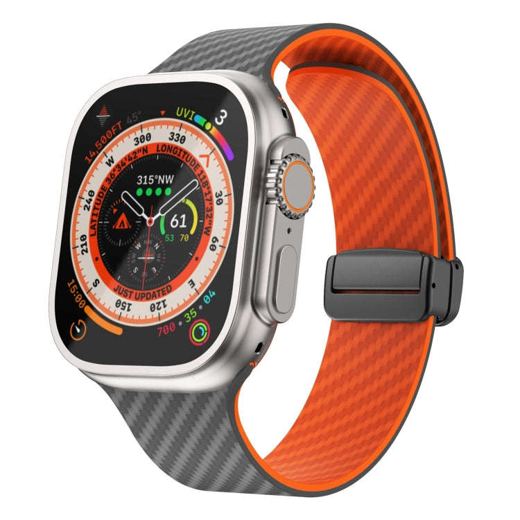 For Apple Watch Ultra 2 49mm Carbon Fiber Magnetic Black Buckle Watch Band(Spacy Grey Orange)