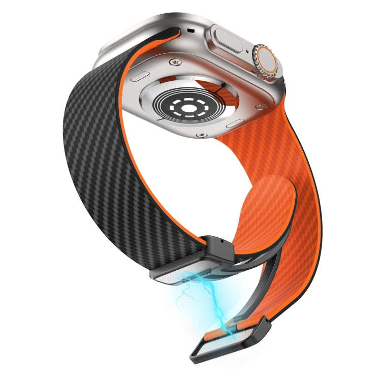 For Apple Watch Ultra 49mm Carbon Fiber Magnetic Black Buckle Watch Band(Black Orange)
