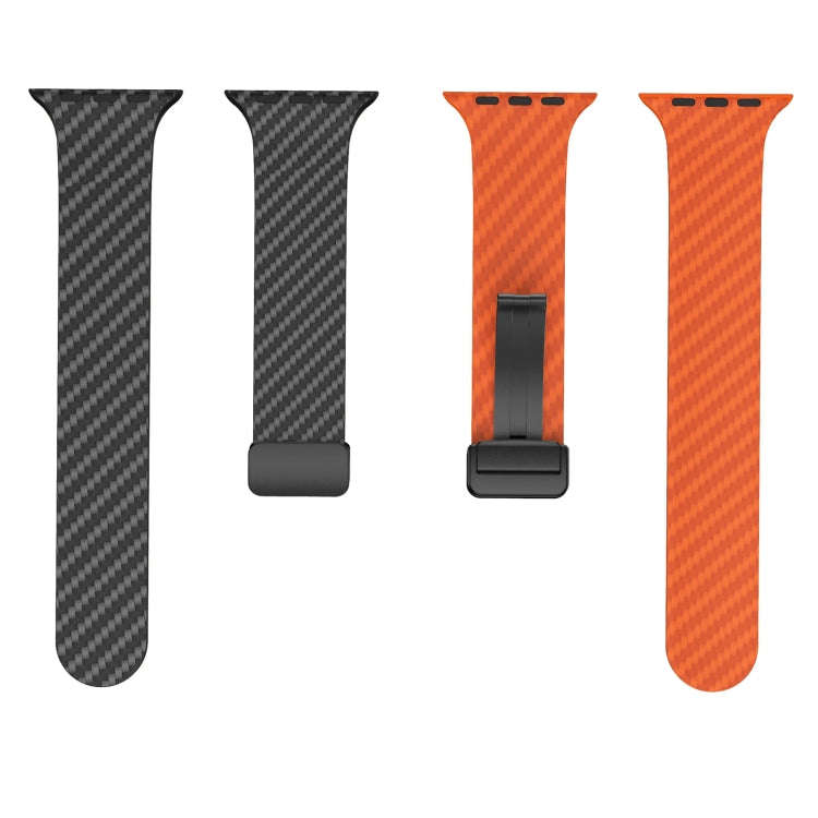 For Apple Watch Ultra 49mm Carbon Fiber Magnetic Black Buckle Watch Band(Black Orange)