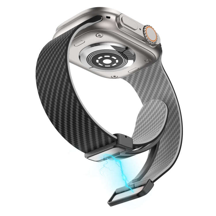 For Apple Watch Ultra 49mm Carbon Fiber Magnetic Black Buckle Watch Band(Black Grey)