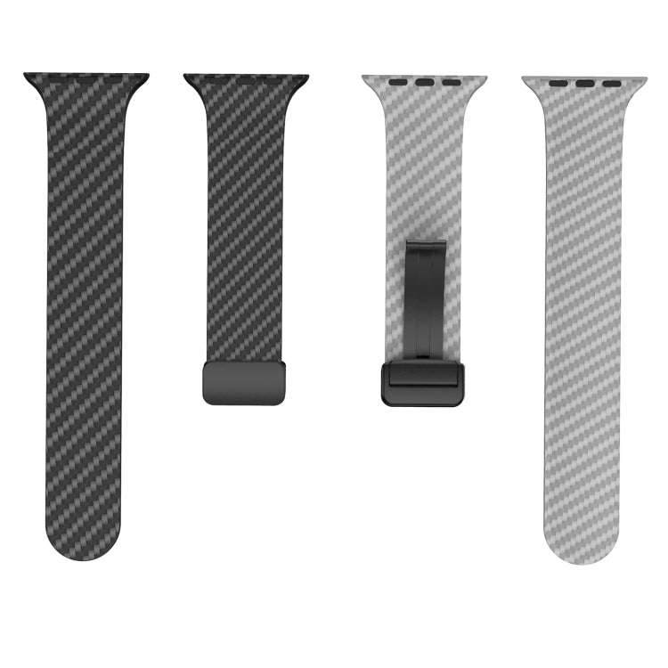 For Apple Watch Ultra 49mm Carbon Fiber Magnetic Black Buckle Watch Band(Black Grey)