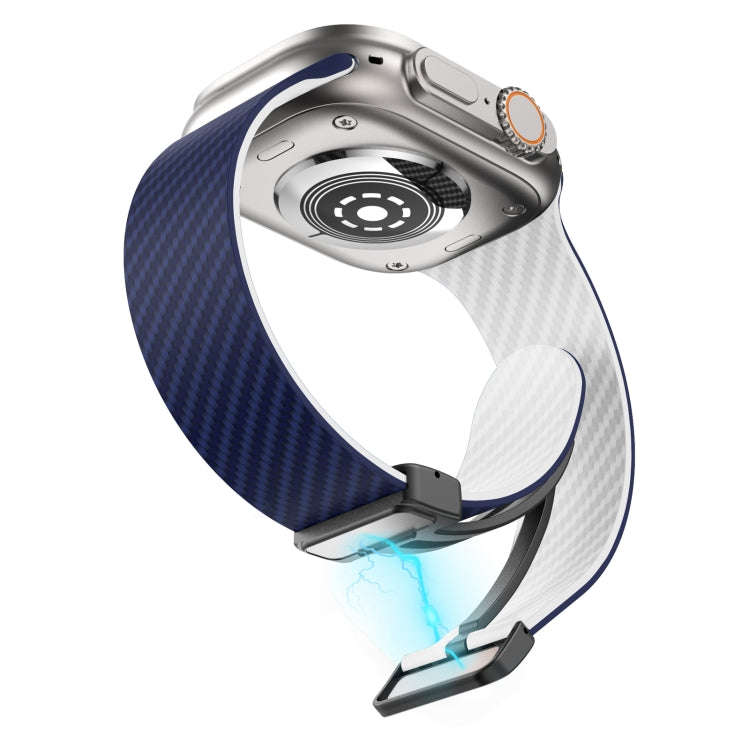 For Apple Watch SE 2022 40mm Carbon Fiber Magnetic Black Buckle Watch Band(Royal Blue White)