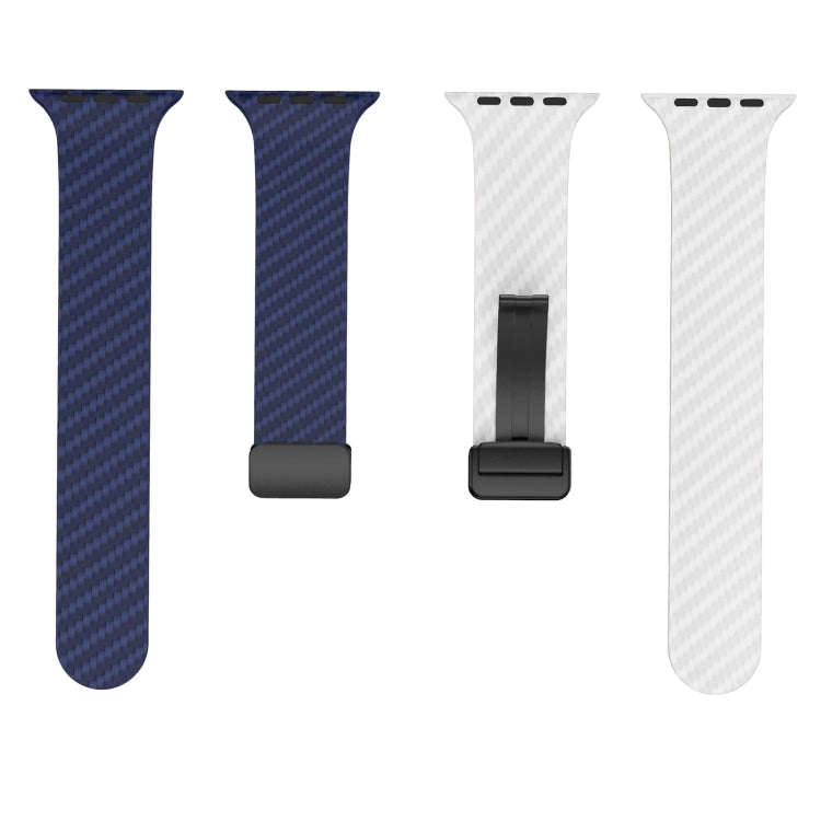 For Apple Watch SE 2022 40mm Carbon Fiber Magnetic Black Buckle Watch Band(Royal Blue White)