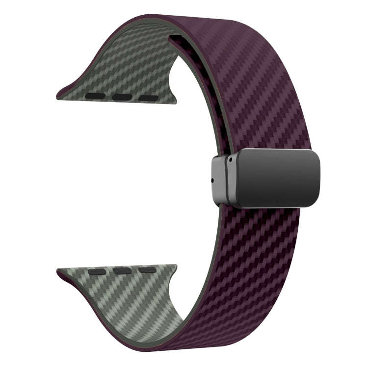 For Apple Watch SE 2022 40mm Carbon Fiber Magnetic Black Buckle Watch Band(Purple Green)
