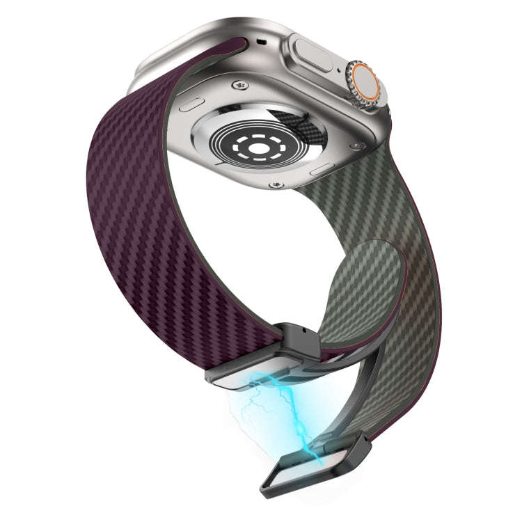 For Apple Watch SE 2022 40mm Carbon Fiber Magnetic Black Buckle Watch Band(Purple Green)