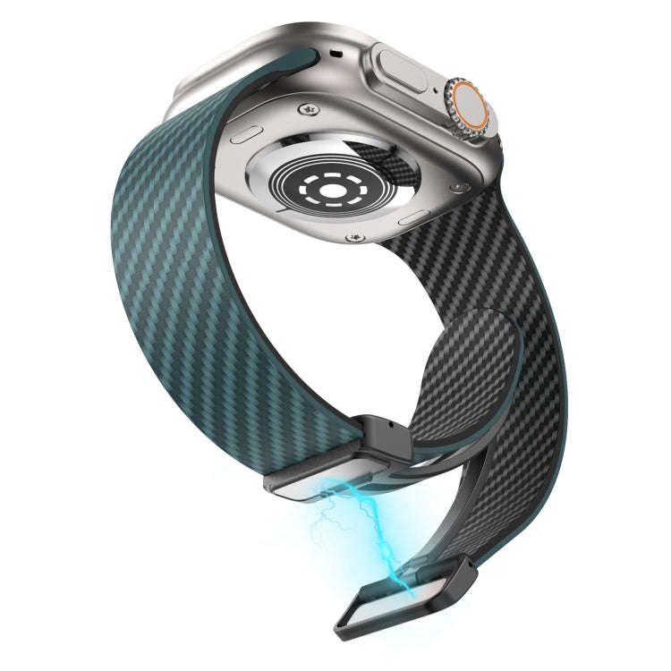 For Apple Watch SE 2022 40mm Carbon Fiber Magnetic Black Buckle Watch Band(Deep Green Black)