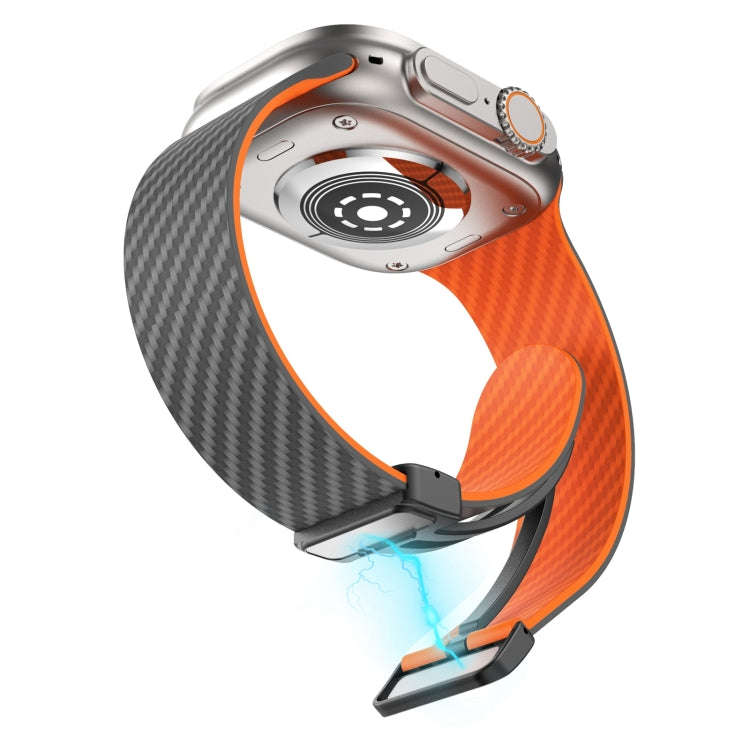 For Apple Watch SE 44mm Carbon Fiber Magnetic Black Buckle Watch Band(Spacy Grey Orange)