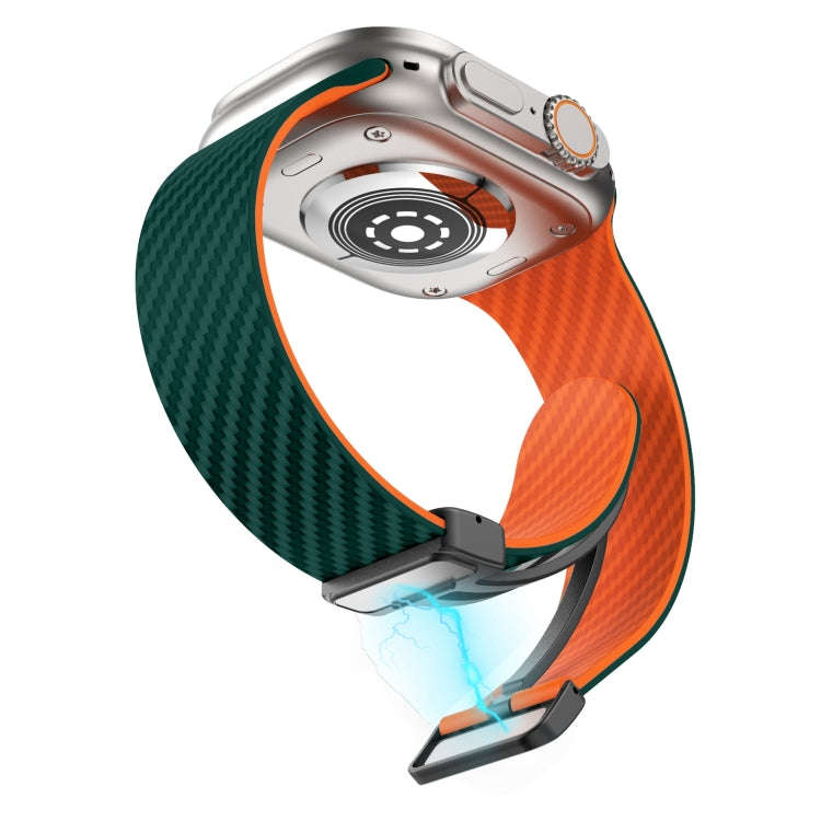 For Apple Watch Series 4 40mm Carbon Fiber Magnetic Black Buckle Watch Band(Deep Green Orange)