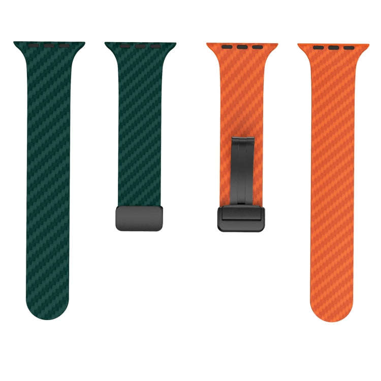 For Apple Watch Series 4 40mm Carbon Fiber Magnetic Black Buckle Watch Band(Deep Green Orange)