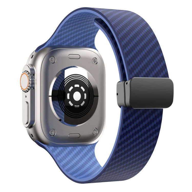 For Apple Watch Series 3 38mm Carbon Fiber Magnetic Black Buckle Watch Band(Royal Blue Light Blue)