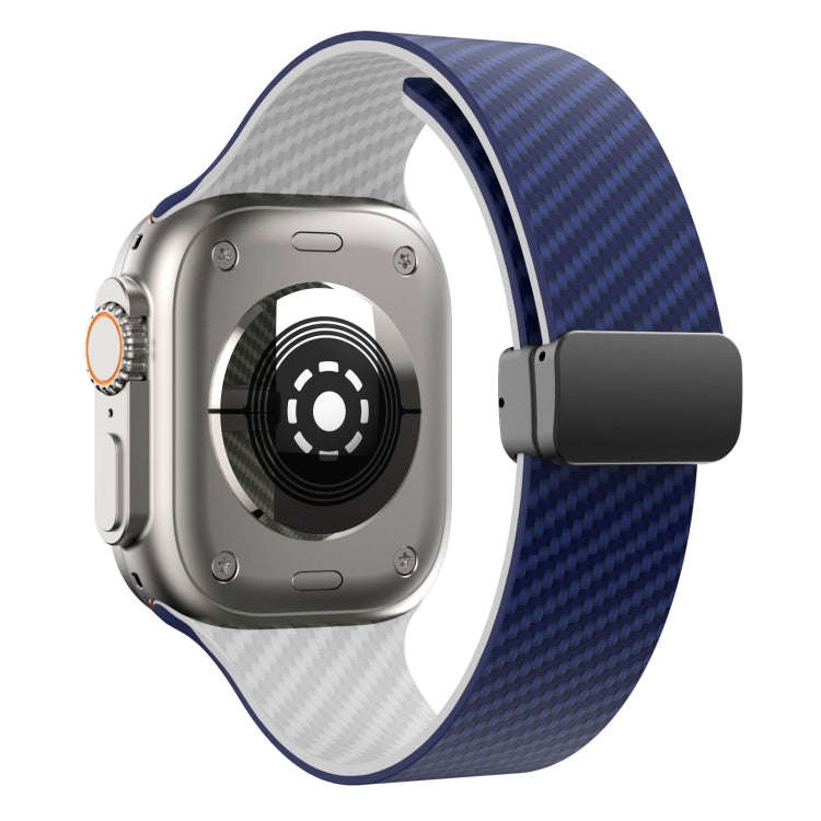 For Apple Watch Series 3 42mm Carbon Fiber Magnetic Black Buckle Watch Band(Royal Blue White)