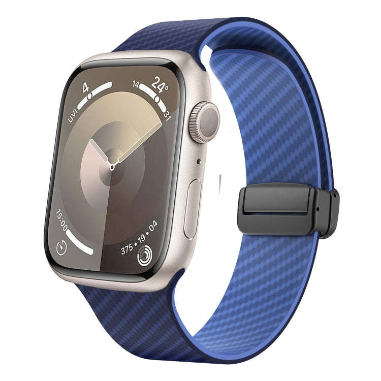 For Apple Watch Series 3 42mm Carbon Fiber Magnetic Black Buckle Watch Band(Royal Blue Light Blue)