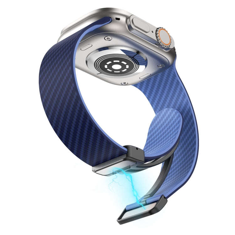 For Apple Watch Series 3 42mm Carbon Fiber Magnetic Black Buckle Watch Band(Royal Blue Light Blue)