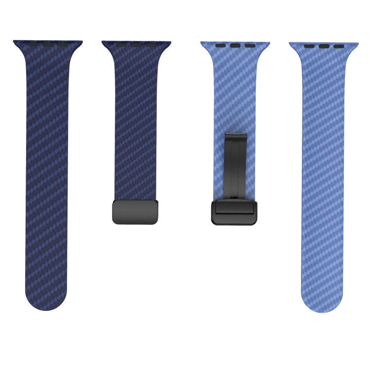 For Apple Watch Series 3 42mm Carbon Fiber Magnetic Black Buckle Watch Band(Royal Blue Light Blue)