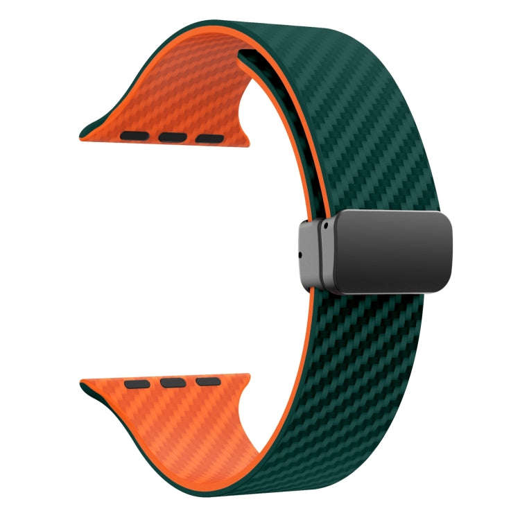 For Apple Watch 38mm Carbon Fiber Magnetic Black Buckle Watch Band(Deep Green Orange)