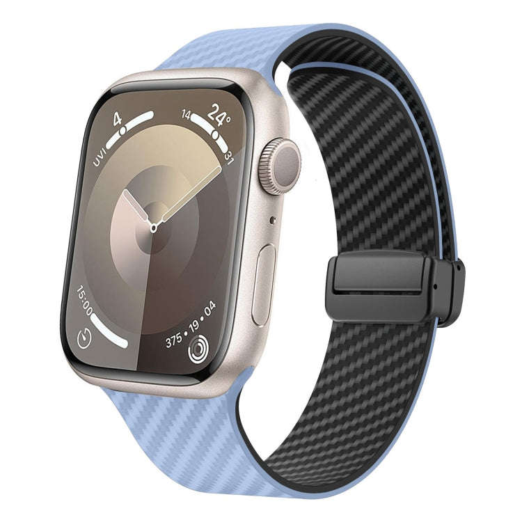 For Apple Watch 38mm Carbon Fiber Magnetic Black Buckle Watch Band(Light Blue Black)