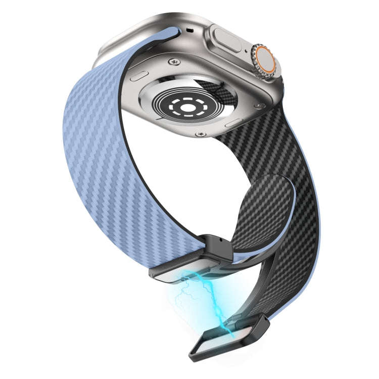 For Apple Watch 38mm Carbon Fiber Magnetic Black Buckle Watch Band(Light Blue Black)