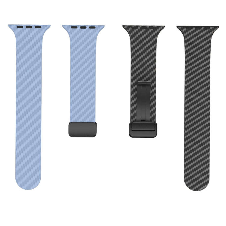 For Apple Watch 38mm Carbon Fiber Magnetic Black Buckle Watch Band(Light Blue Black)