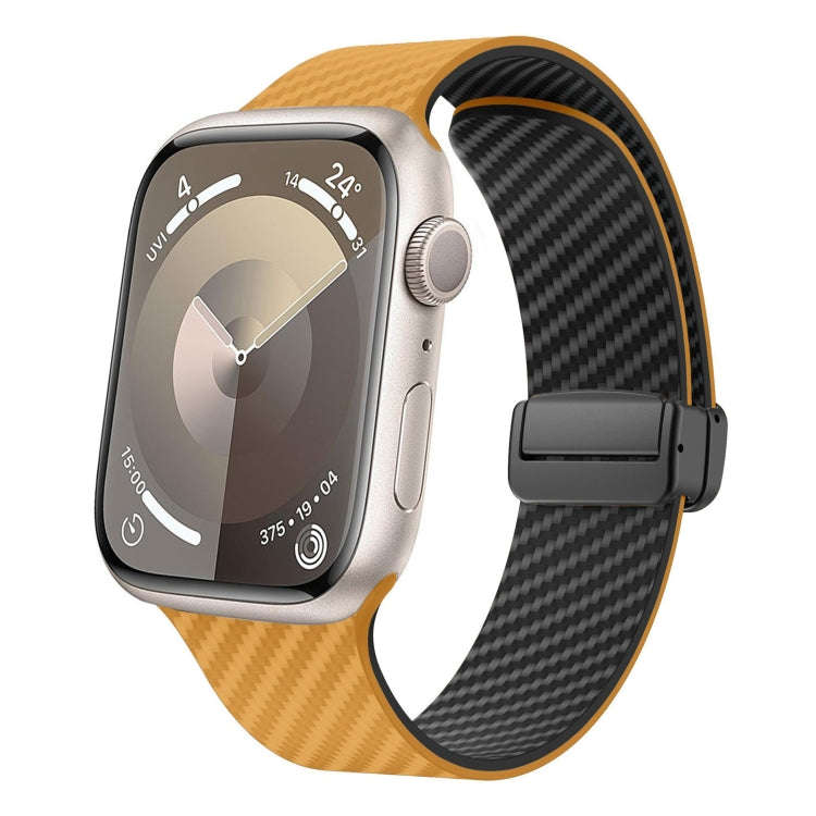 For Apple Watch 38mm Carbon Fiber Magnetic Black Buckle Watch Band(Light Brown Black)