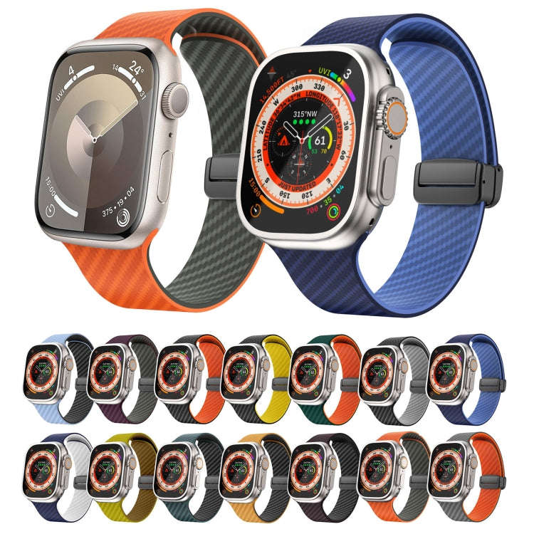 For Apple Watch SE 2023 44mm Carbon Fiber Magnetic Black Buckle Watch Band(Orange Grass)