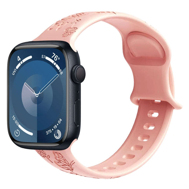 For Apple Watch Series 9 41mm Butterfly Flower Embossed Silicone Watch Band(Retro Rose)
