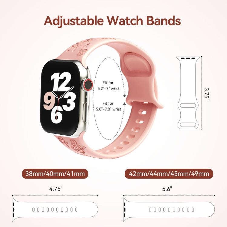 For Apple Watch Series 9 41mm Butterfly Flower Embossed Silicone Watch Band(Retro Rose)