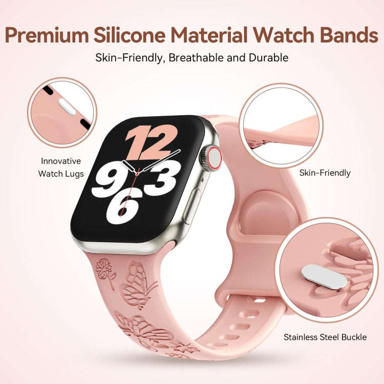 For Apple Watch Series 9 41mm Butterfly Flower Embossed Silicone Watch Band(Retro Rose)