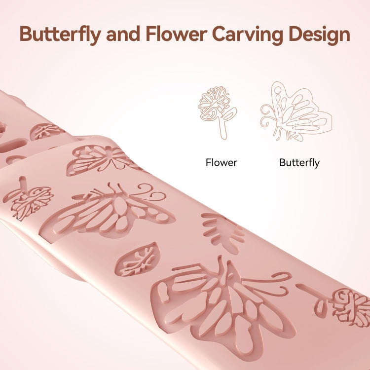 For Apple Watch Series 9 41mm Butterfly Flower Embossed Silicone Watch Band(Retro Rose)