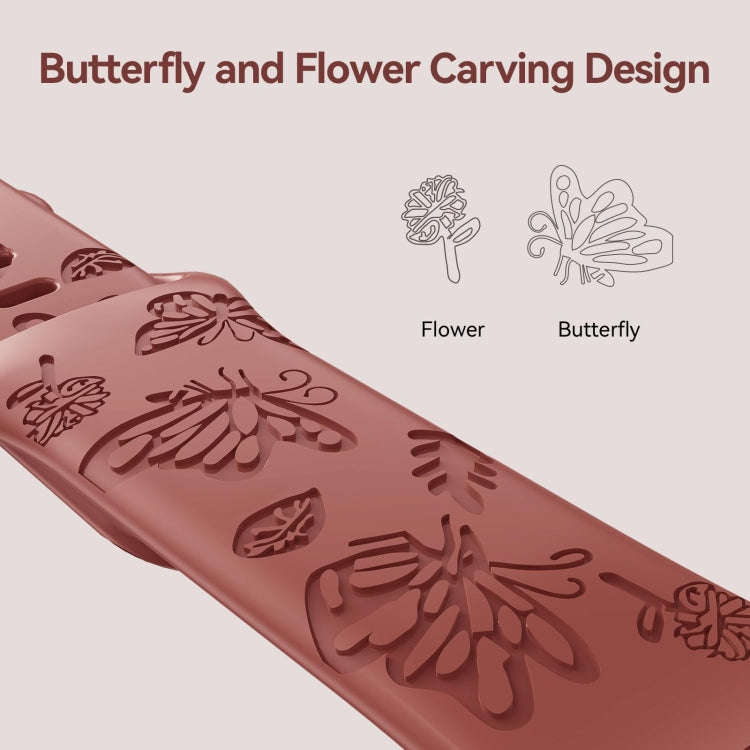 For Apple Watch Series 2 42mm Butterfly Flower Embossed Silicone Watch Band(Brick Red)
