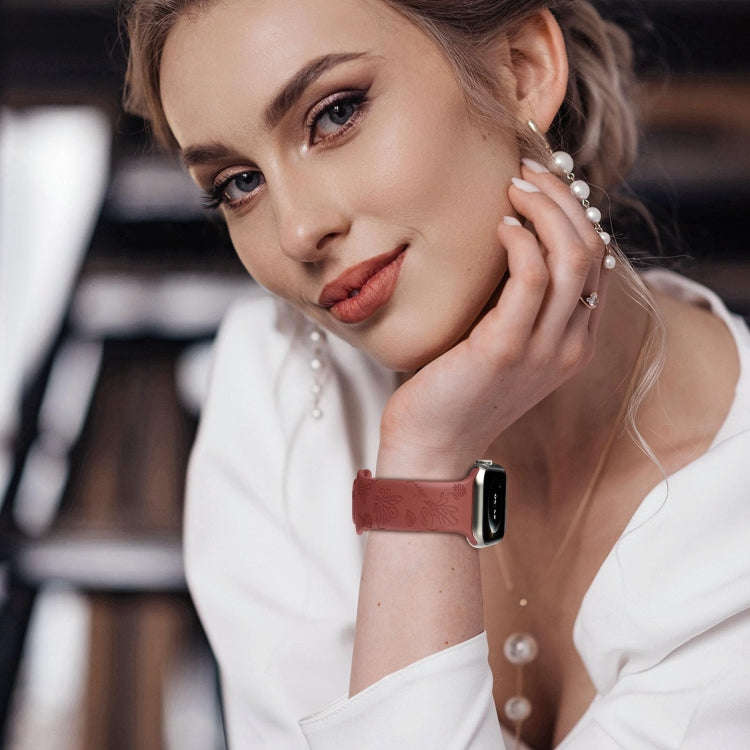 For Apple Watch Series 2 42mm Butterfly Flower Embossed Silicone Watch Band(Brick Red)