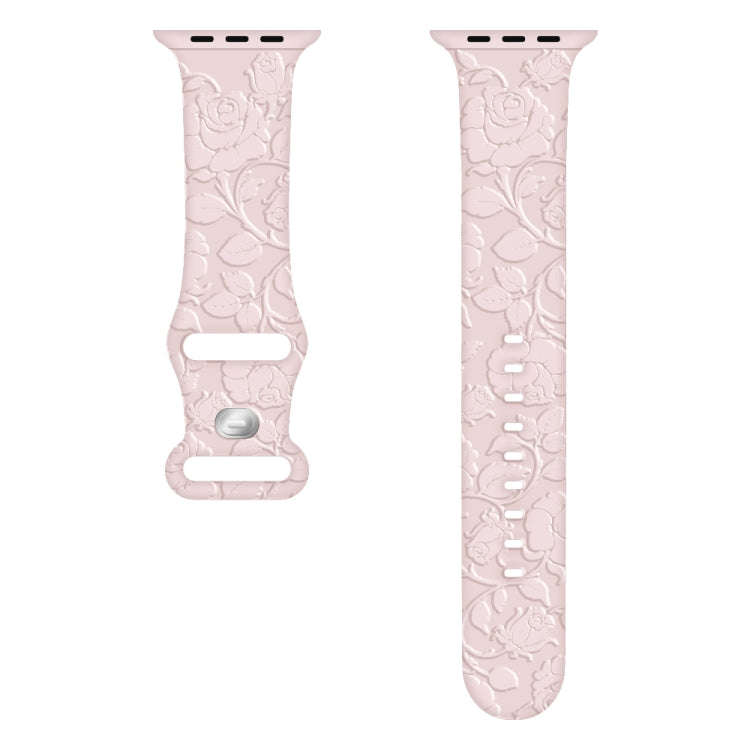For Apple Watch Series 7 45mm Rose Embossed Silicone Watch Band(Pink)