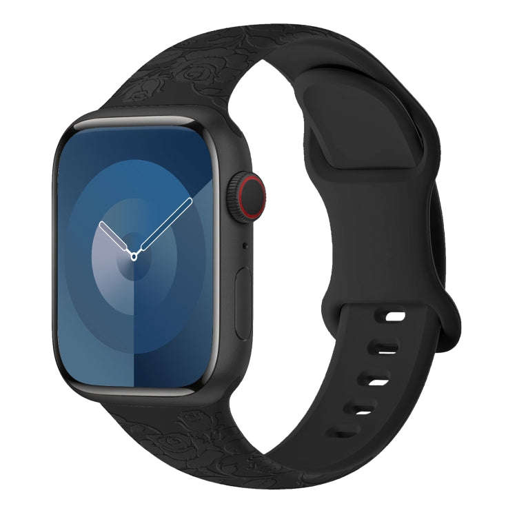 For Apple Watch Series 6 40mm Rose Embossed Silicone Watch Band(Black)