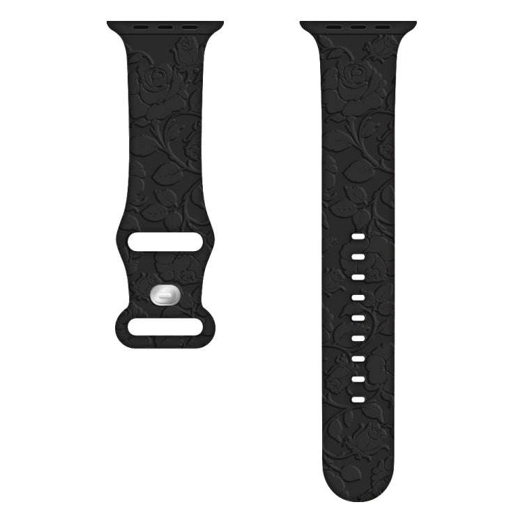 For Apple Watch Series 6 40mm Rose Embossed Silicone Watch Band(Black)