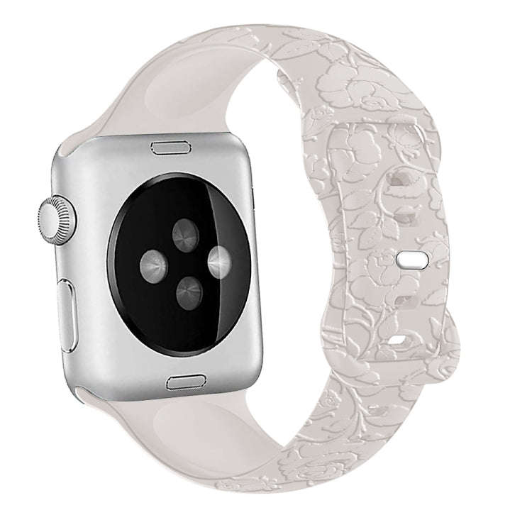 For Apple Watch 42mm Rose Embossed Silicone Watch Band(Starlight)