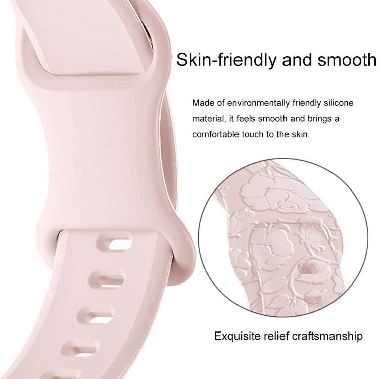 For Apple Watch 42mm Rose Embossed Silicone Watch Band(Starlight)