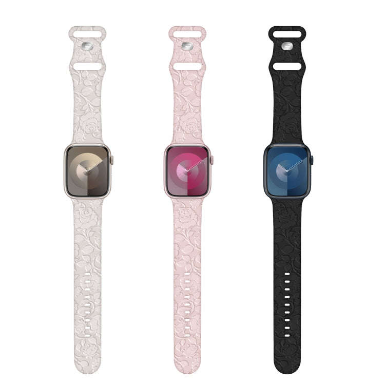For Apple Watch 42mm Rose Embossed Silicone Watch Band(Starlight)