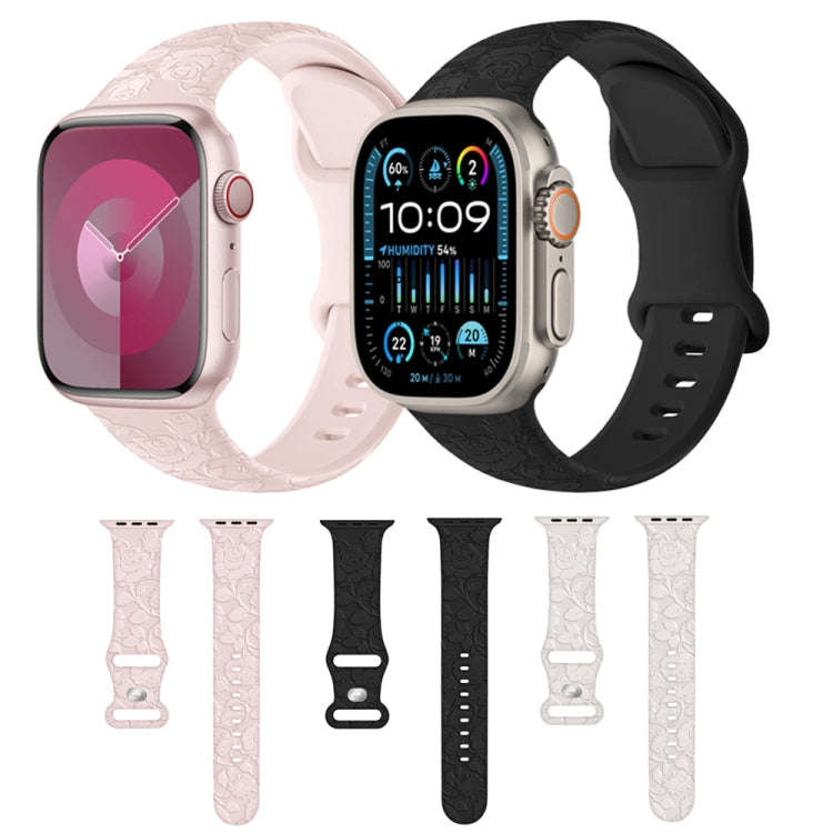 For Apple Watch 42mm Rose Embossed Silicone Watch Band(Starlight)