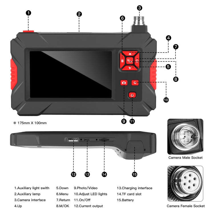 P30 8mm 1080P IP68 Waterproof 4.3 inch Screen Dual Camera Digital Endoscope, Length:1m Snake Tube...