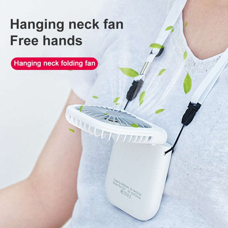 F20 Electroplating Handheld Fan Portable Desktop Folding Mute USB Hanging Neck Fan (Blue)