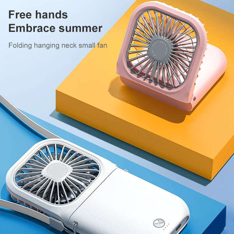 F20 Electroplating Handheld Fan Portable Desktop Folding Mute USB Hanging Neck Fan (Blue)