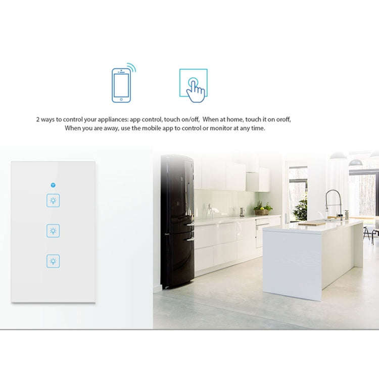 WS-US-01 EWeLink APP & Touch Control 2A 1 Gang Tempered Glass Panel Smart Wall Switch, AC 90V-250...